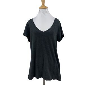 Ambiance Basic Tee Womens XL Charcoal V Neck Short Sleeve Stretch Shirt